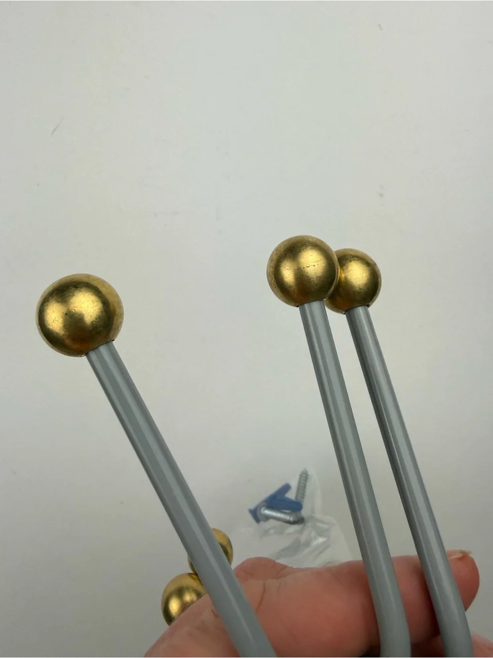 3 West Elm MCM coat hooks - gray with gold balls